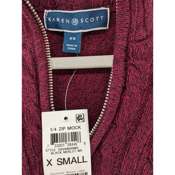 Karen‎ Scott Sweater XS Red Quarter Zip Mock Neck Long Sleeves Ribbed Hem Staple - Picture 3 of 9